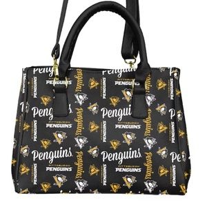 NWT Pittsburgh Penguins Brooklyn Repeat Tote Bag, NHL Hockey Purse Faux Leather